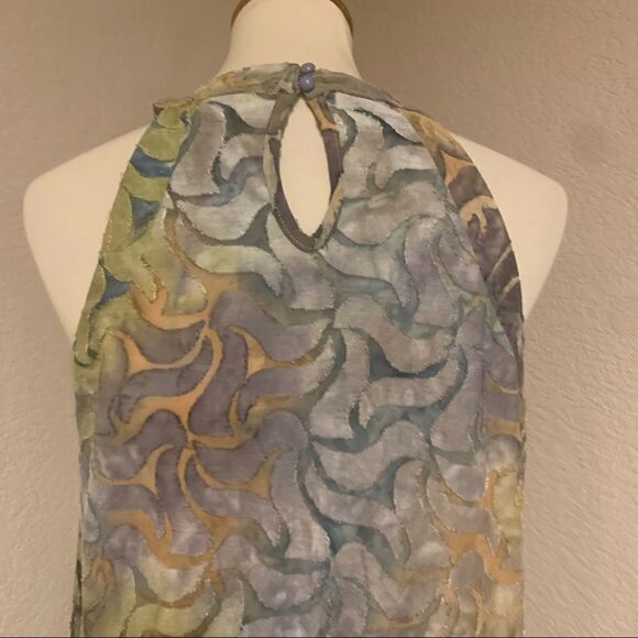 Sleeveless Lime & Periwinkle Tassel Burn Out Top S - Picture 7 of 12